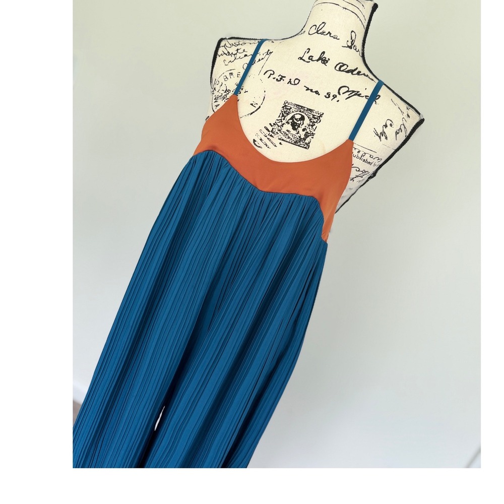 Nasty Gal Collection Plisse Wide Leg Jumpsuit Teal Orange Two Tone Size 4‎ - Picture 13 of 16
